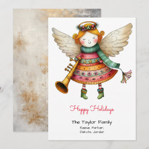 Niedliches Angel Whimsical Illustration Happy Feiertagskarte