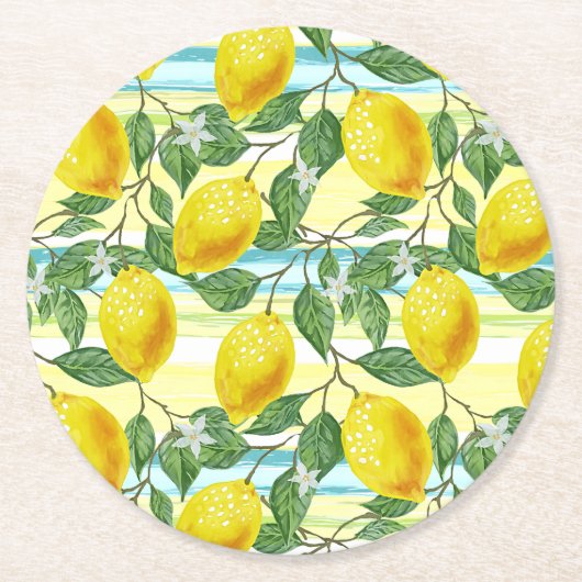 Niedliches Angesagtes tropisches Sommerlemon Runder Pappuntersetzer (Vorderseite)