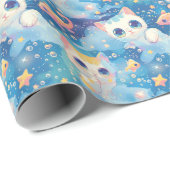 Niedliches Anime Cat Fish Stars Muster Geschenkpapier (Rolleneckpunkt)