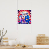 Niedliches Anime Couple umgeben von Blume und Herz Poster (Küche)