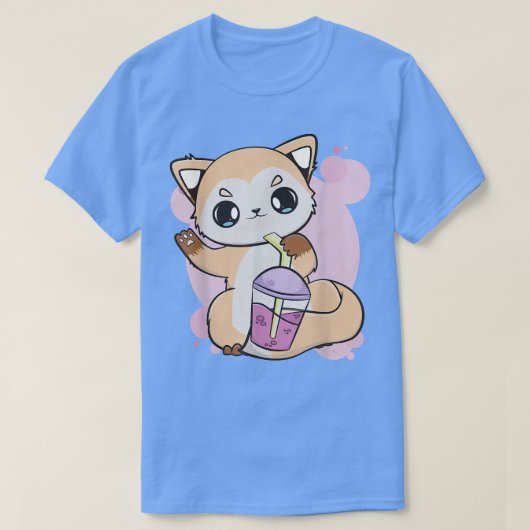 Niedliches Anime-Fo mit Boba für Blumentee Lover 5 T-Shirt (Design vorne)