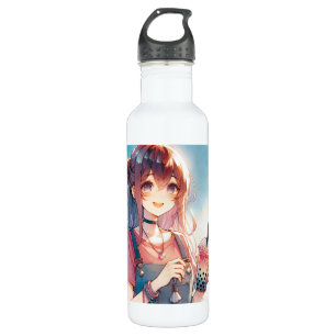 Niedliches Anime Girl Holen eines Boba Tees Edelstahlflasche