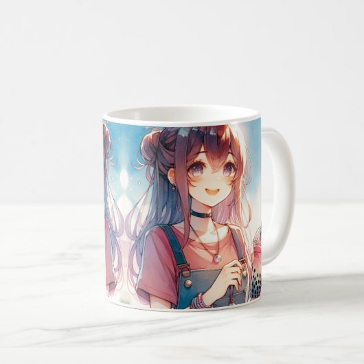 Niedliches Anime Girl Holen eines Boba Tees Kaffeetasse (VorderseiteRechts)