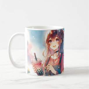 Niedliches Anime Girl Holen eines Boba Tees Kaffeetasse