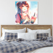 Niedliches Anime Girl Holen eines Boba Tees Leinwanddruck (Insitu (Schlafzimmer))