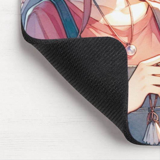 Niedliches Anime Girl Holen eines Boba Tees Mousepad (Ecke)