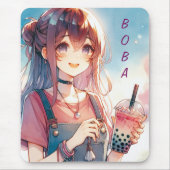 Niedliches Anime Girl Holen eines Boba Tees Mousepad (Vorne)