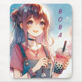 Niedliches Anime Girl Holen eines Boba Tees Mousepad