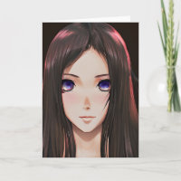 Niedliches Anime-Girl mit braunem Haar und blauen 