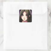 Niedliches Anime-Girl mit braunem Haar und blauen  Quadratischer Aufkleber (Tasche)