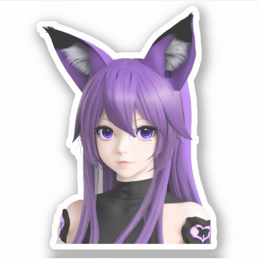 Niedliches Anime-Girl mit Fox-Ohren Aufkleber (Vorderseite)