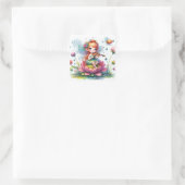 Niedliches Anime Girl mit Violine auf Lotus Blume Quadratischer Aufkleber (Tasche)