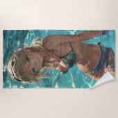 Niedliches Anime-Mädchen in einem Pool Strandtuch (Vorderseite)