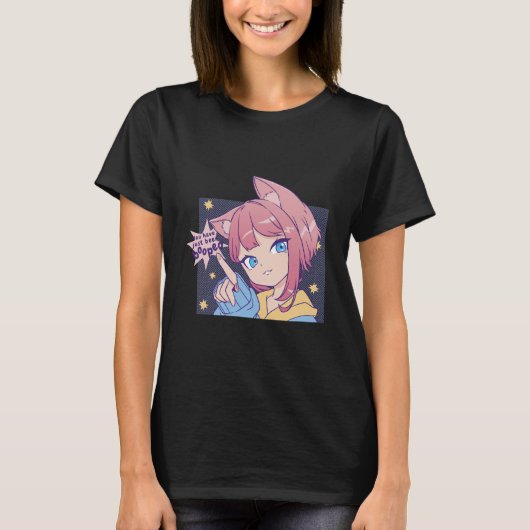 Niedliches Anime-Mädchen mit Katzenohren T-Shirt (Vorderseite)