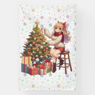 Niedliches Anime-Mädchen schneidet den Baum Banner