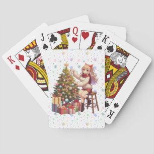 Niedliches Anime-Mädchen schneidet den Baum Spielkarten