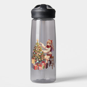 Niedliches Anime-Mädchen schneidet den Baum Trinkflasche
