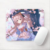 Niedliches Anime-Mädchen unter einem Kirschblossom Mousepad (Mit Mouse)