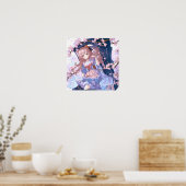 Niedliches Anime-Mädchen unter einem Kirschblossom Poster (Küche)