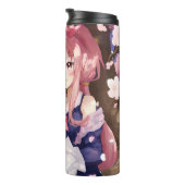 Niedliches Anime-Mädchen unter einem Kirschblossom Thermosbecher (Nach rechts gedreht)