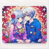 Niedliches Anime-Paar, Blume und Herz Mousepad (Vorne)