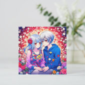 Niedliches Anime-Paar, Blume und Herz Personalisie (Stehend Vorderseite)