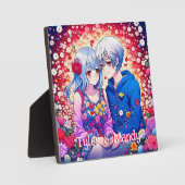 Niedliches Anime-Paar, Blume und Herz Personalisie Fotoplatte (Vorderseite)