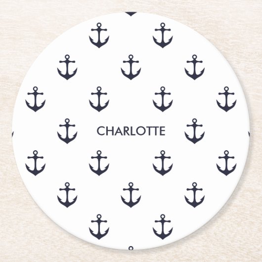 Niedliches Ankermuster Runder Pappuntersetzer (Vorderseite)