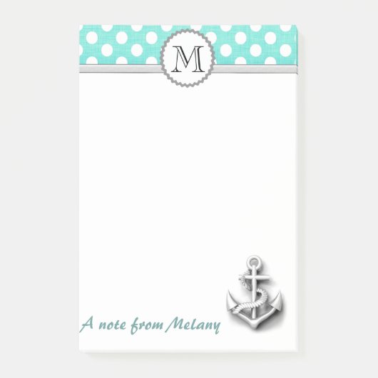 Niedliches Ankerpolka-Monogramm Post-it Klebezettel (Vorderseite)