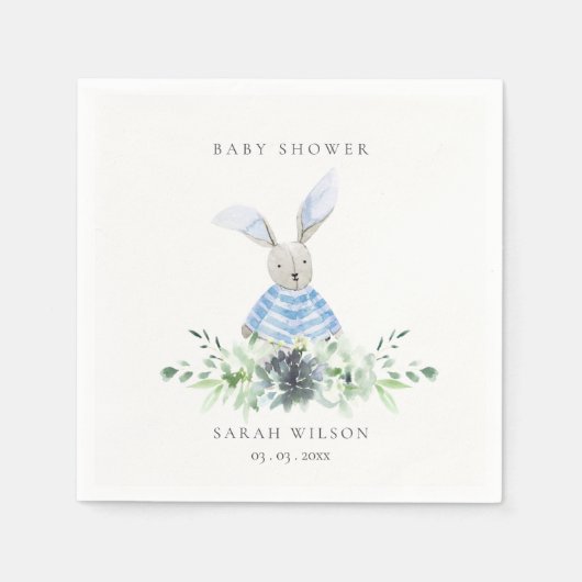 Niedliches Aqua Blue Bunny Garden Foliage Babydusc Serviette (Vorderseite)