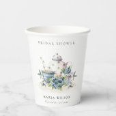 Niedliches Aqua Blue Floral Teapot Cup Brautparty Pappbecher (Vorderseite)