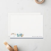 Niedliches Aqua Blue Green Biplane Cloud Herzstück Mitteilungskarte (Vorderseite/Rückseite Beispiel)