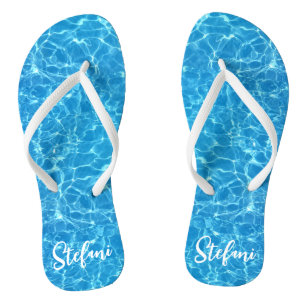 Niedliches Aqua Blue Schwimmbad Foto Personalisier Badesandalen