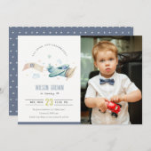 Niedliches Aqua Flugzeug Cloud Heart Foto Geburtst Dankeskarte (Vorne/Hinten)