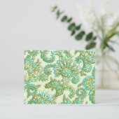 Niedliches Aqua Gold Paisley Blumenmuster Postkarte (Stehend Vorderseite)