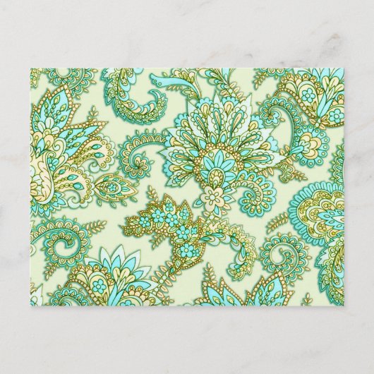 Niedliches Aqua Gold Paisley Blumenmuster Postkarte (Vorderseite)