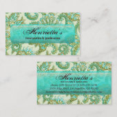 Niedliches Aqua Gold Paisley Blumenmuster Visitenkarte (Vorne/Hinten)