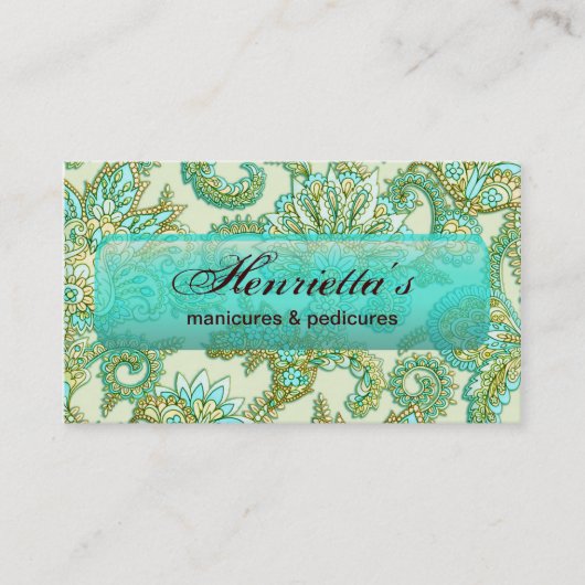 Niedliches Aqua Gold Paisley Blumenmuster Visitenkarte (Vorderseite)