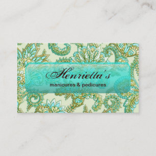 Niedliches Aqua-Goldpaisley-Blumenmuster Visitenkarte
