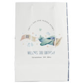 Niedliches Aqua Green Blue Biplane Cloud Herzstück Mittlere Geschenktüte (Rückseite)