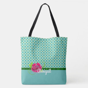 Niedliches Aqua & Green Muster Rosa Rose Personali Tasche
