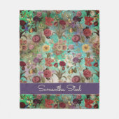 Niedliches Aqua-Grün-elegantes Blumenmuster Fleecedecke (Vorderseite)