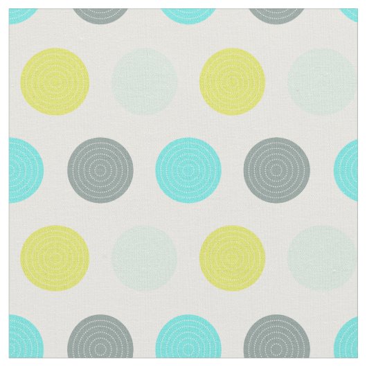 Niedliches Aqua Mint Blue Yellow Polka Dot Muster Stoff (Nahaufnahme)