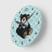 Niedliches Aqua und brauner Teddy Bear Wall Clock Runde Wanduhr (Winkel)