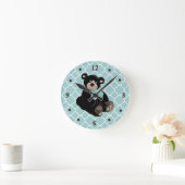 Niedliches Aqua und brauner Teddy Bear Wall Clock Runde Wanduhr (Zuhause)