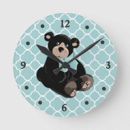 Niedliches Aqua und brauner Teddy Bear Wall Clock Runde Wanduhr