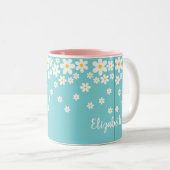 Niedliches Aqua und gelber weißer Daisy-Text Zweifarbige Tasse (VorderseiteRechts)