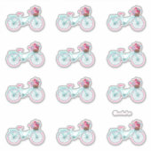Niedliches Aqua und rosa Fahrräder mit Blume Aufkleber (Vorderseite)