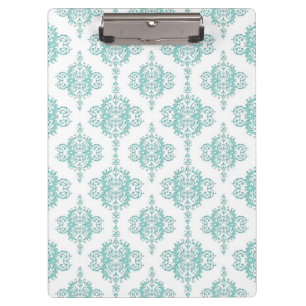 Niedliches Aqua- und White-Vintag Damask-Muster Klemmbrett