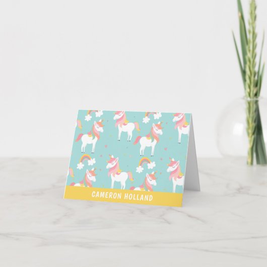 Niedliches Aqua Unicorns Personalisiertes Geschirr (Vorderseite)